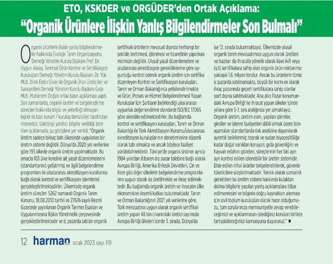 Organik ürünlere ilişkin yanlış bilgilendirmeler hakkında ortak basın açıklamasını pek çok yayın organı aracığıyla yayınladık.